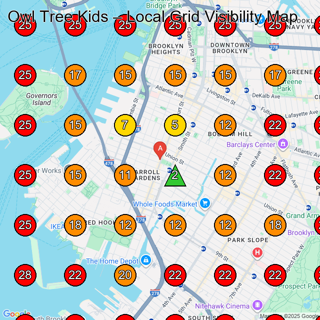 Owl Tree Kids GeoGrid visibility map for Children'S Clothing Store in Brooklyn